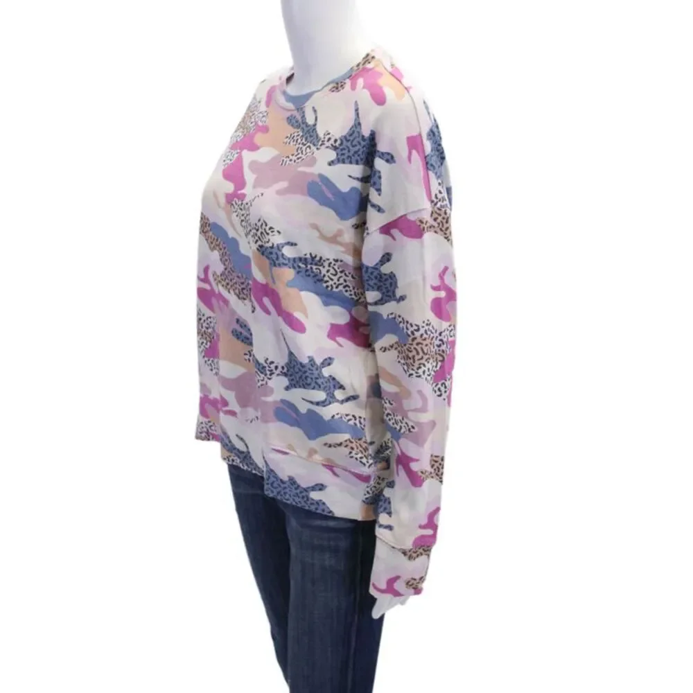 Sundry Womens Oversized Leopard Camouflage Sweatshirt Multicolored Cotton Size 1